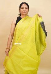 Black with Green - Sithara - Semi Tussar saree Golden zari Checks in body with Contrast Pallu and blouse